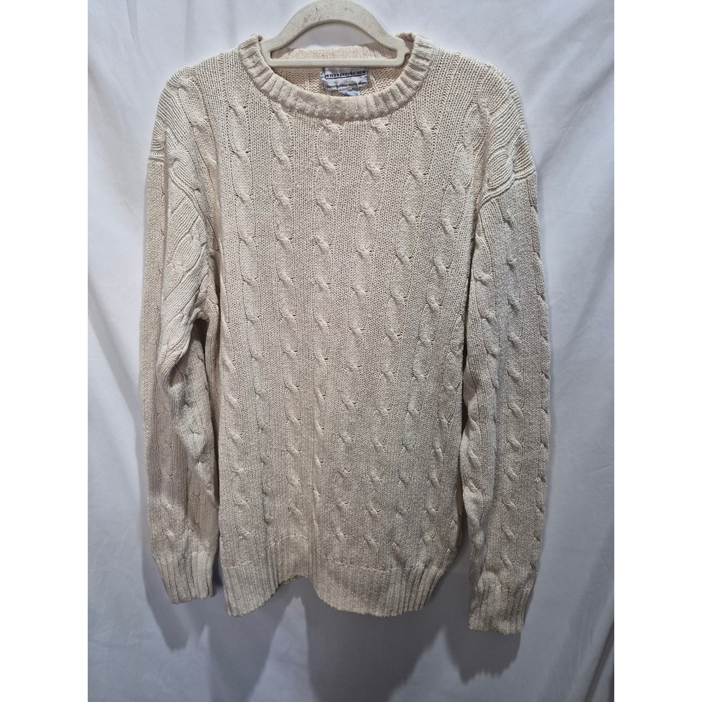Peterborough Row BloomingdalesMens Silk Cable Knit Sweater Cream Large 100% Silk